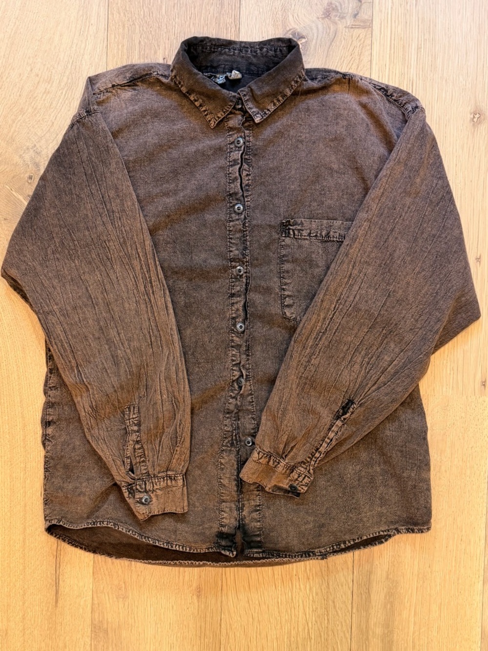 Vintage Adonis Brown orange Acid Wash Button-Up Shirt Size Large 90s Grunge